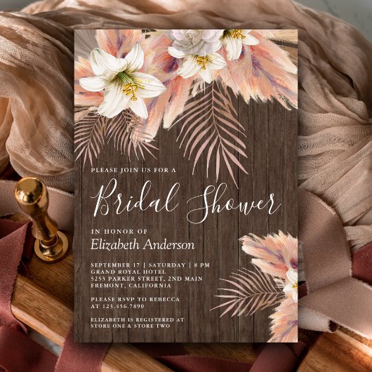 Invitation Palmier Floral Blanc Pampas Fête des mariées en bo