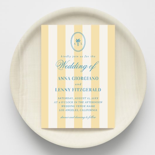 Invitation Palmier rayé Monogramme Plage classique Mariage