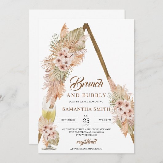 Invitation Palmier séché Feuilles Pampas Brunch Grass et Bubb (Devant / Derrière)