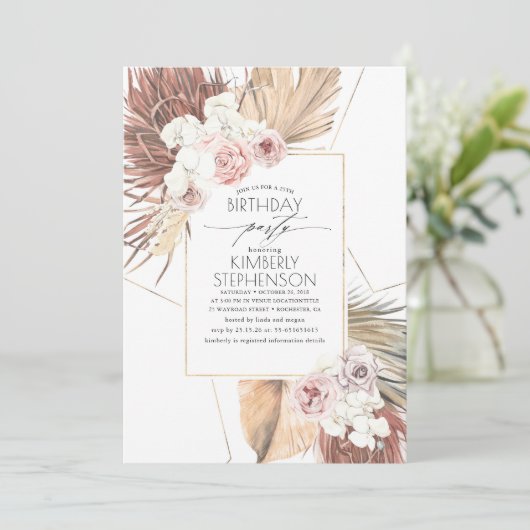 Invitation Palmier séché tropical Feuille Foliage Anniversair (Debout devant)