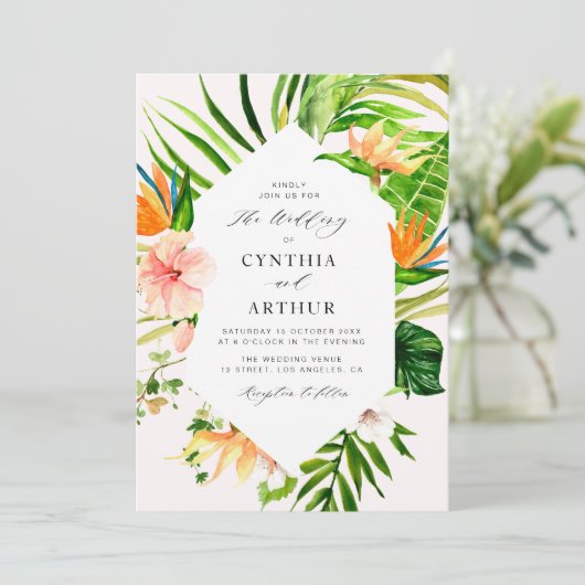 Invitation palmier tropical à fleurs feuille mariage à fleurs (Debout devant)