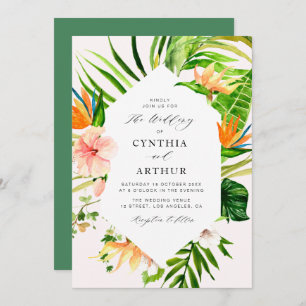 Invitation palmier tropical à fleurs feuille mariage à fleurs