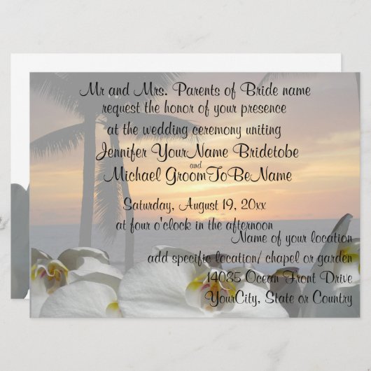 Invitation Palmier tropical aux orchidées (Devant / Derrière)