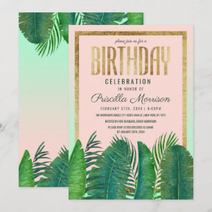 Invitation Palmier Tropical Banana Leaf Gold Anniversaire
