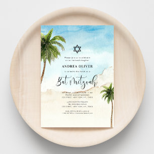 Invitation Palmier Tropical Beach Star of David Bat mitzvah
