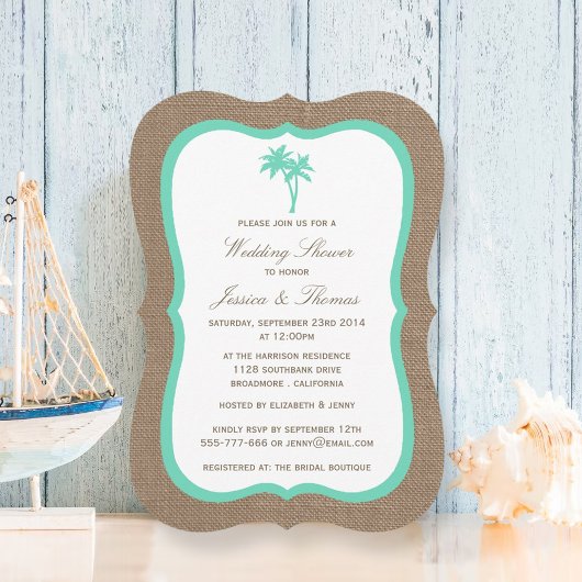 Invitation Palmier tropical Burlap Beach Mariage Douche