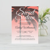 Invitation Palmier tropical Corail Sweet 16 16e anniversaire (Debout devant)