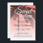 Invitation Palmier tropical Corail Sweet 16 16e anniversaire<br><div class="desc">Un chic corail tropical ombre design Sweet 16 anniversaire invitation avec un arrière - plan de palmier. Le corail brillant s'évanouit sur un arrière - plan blanc. Le texte "Sweet sixteen" en blanc est défini dans un script moderne. Elégante invitation à la fête du 16ème anniversaire pour un Sweet sixteen...</div>