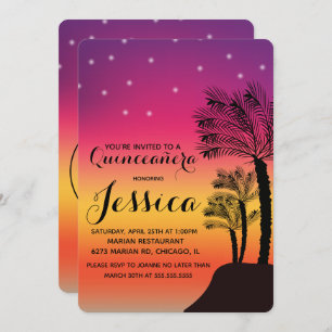 Invitation Palmier Tropical Coucher de soleil Quinceañera Swe