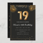 Invitation Palmier tropical d'or Feuille 19e anniversaire (Devant / Derrière)