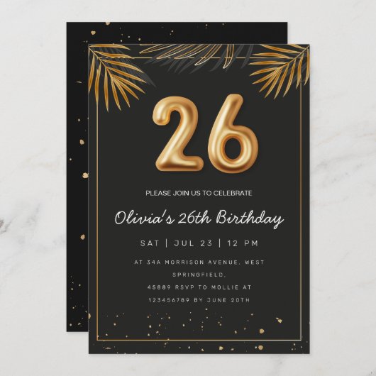 Invitation Palmier tropical d'or Feuille 26e anniversaire (Devant / Derrière)
