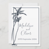 Invitation Palmier tropical Elégant Mariage bleu blanc (Devant)