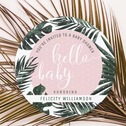 Invitation Palmier tropical Feuilles et Baby shower de fille