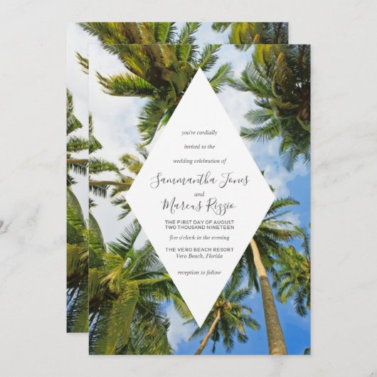 Invitation Palmier tropical Florida Beach Wedding (Devant / Derrière)