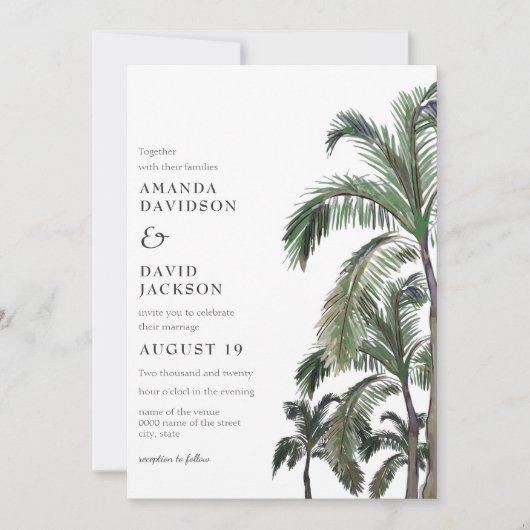 Invitation Palmier tropical Greenery Island Beach Mariage (Devant)