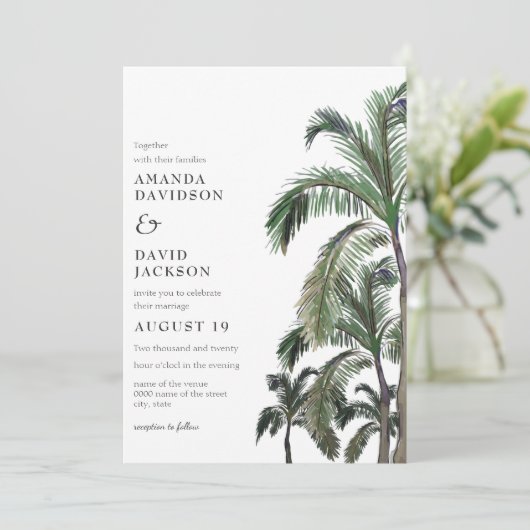 Invitation Palmier tropical Greenery Island Beach Mariage (Debout devant)