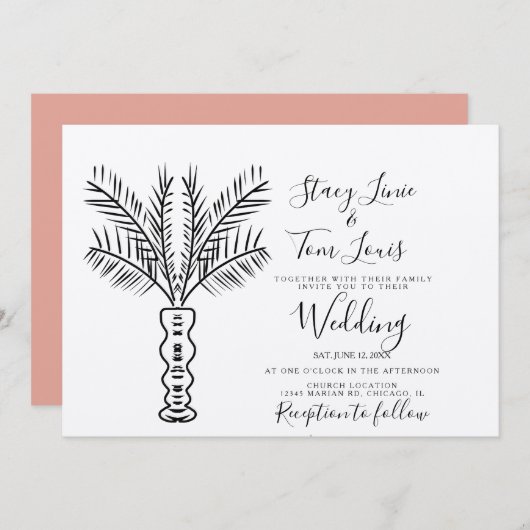 Invitation Palmier Tropical Main Tirée Terre (Devant / Derrière)
