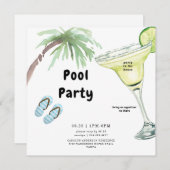 Invitation Palmier tropical Margarita White Pool Party (Devant / Derrière)