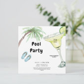 Invitation Palmier tropical Margarita White Pool Party (Debout devant)