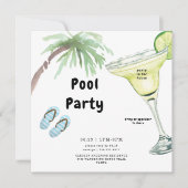 Invitation Palmier tropical Margarita White Pool Party (Devant)