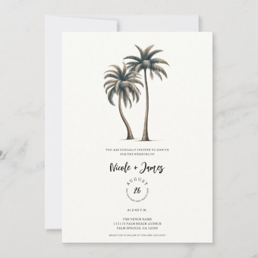 Invitation Palmier tropical Mariage côtier rustique (Devant)
