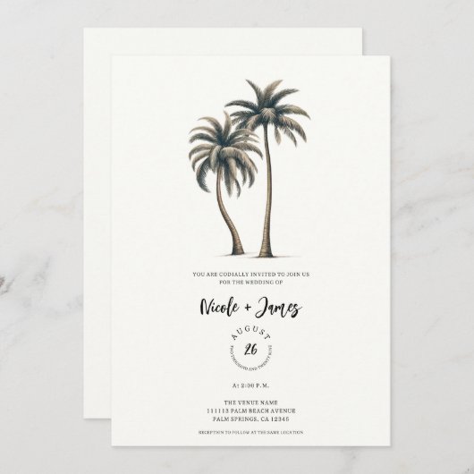 Invitation Palmier tropical Mariage côtier rustique (Devant / Derrière)
