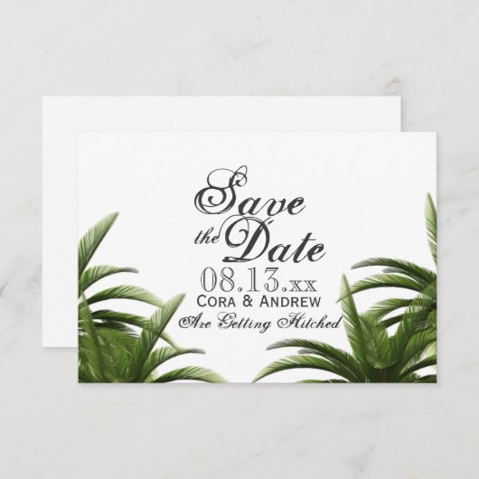 Invitation Palmier tropical Mariage vert Enregistrer la date (Devant / Derrière)