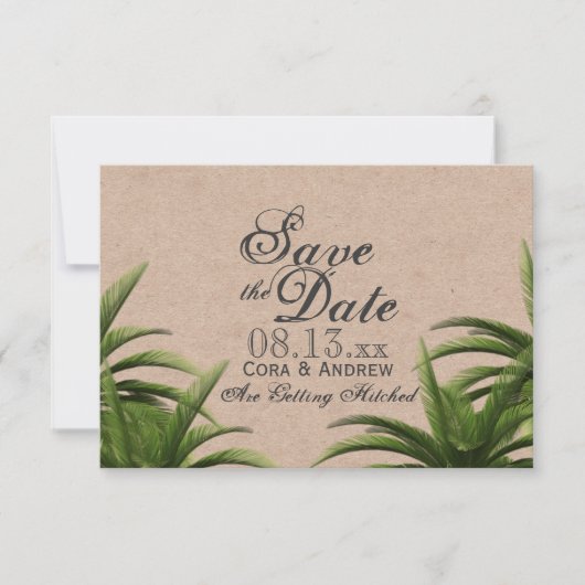Invitation Palmier tropical Mariage vert Enregistrer la date (Devant)