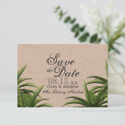 Invitation Palmier tropical Mariage vert Enregistrer la date (Debout devant)