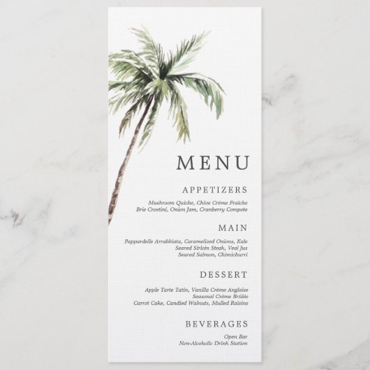 Invitation Palmier Tropical | Menu Mariage Serif Minimal (Devant)