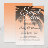 Invitation Palmier tropical Orange Sweet 16 16e anniversaire (Devant / Derrière)