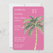 Invitation Palmier Tropical Pink Gold Anniversaire (Devant)