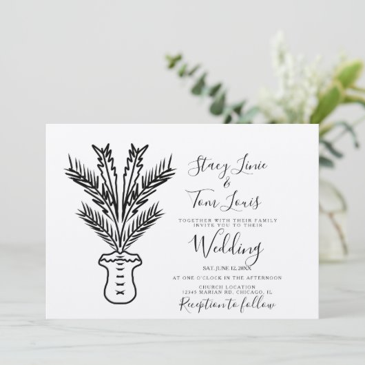 Invitation Palmier Tropical Posé Main Dessinée Terre (Debout devant)