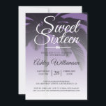 Invitation Palmier tropical Purple Sweet 16 16e anniversaire<br><div class="desc">Un design moderne tropical moderne violet foncé doux invitation 16 ans avec un arrière - plan de palmier. Le violet vif s'évanouit sur un arrière - plan blanc. Le texte "Sweet sixteen" en blanc est défini dans un script moderne. Elégante invitation à la fête du 16ème anniversaire pour un Sweet...</div>
