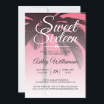 Invitation Palmier tropical rose doux 16 16e anniversaire<br><div class="desc">Un design moderne tropical moderne et sombre design Sweet 16 anniversaire invitation avec un arrière - plan de palmier. Le rose vif s'estompe sur un arrière - plan blanc. Le texte "Sweet sixteen" en blanc est défini dans un script moderne. Elégante invitation à la fête du 16ème anniversaire pour un...</div>