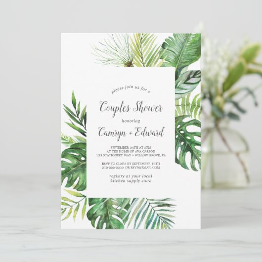 Invitation Palmier Tropical Sauvage Couples Douche (Debout devant)