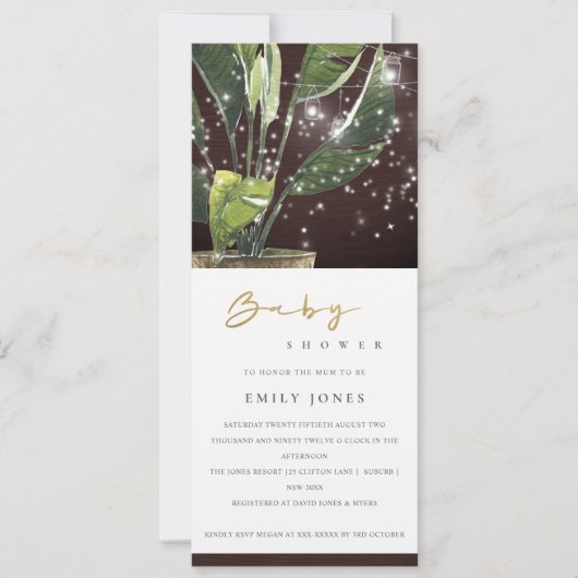 INVITATION PALMIER TROPICAL STARRY MASON JAR LIGHTS BABY SHOW (Devant)