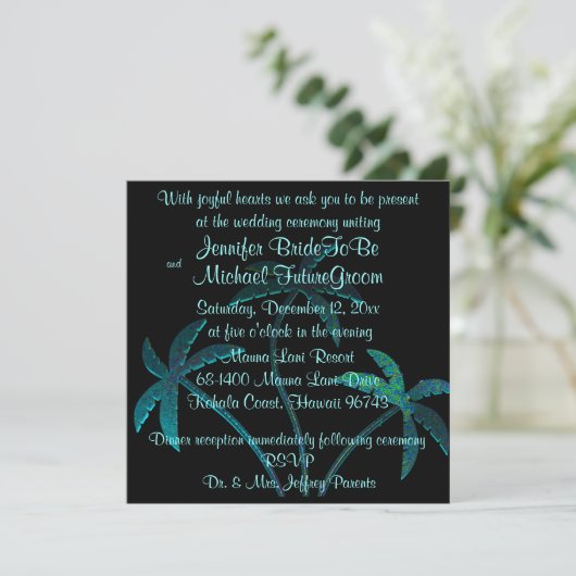 Invitation Palmier tropical Turquoise Mariage (Debout devant)