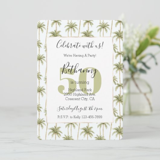 Invitation Palmier Tropical Vert 50e Anniversaire (Debout devant)
