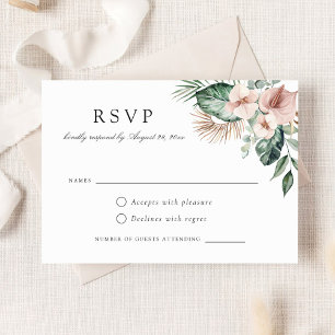 Invitation Palmier tropical vert Floral Blush Wedding RSVP