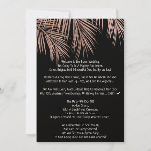 Invitation Palmier tropical wedding2 de noir rose moderne