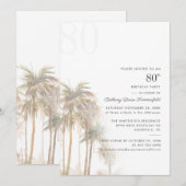 Invitation Palmiers 80e anniversaire de fête aquarelle (Devant / Derrière)
