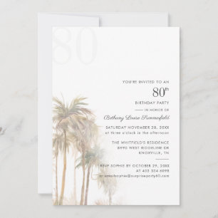 Invitation Palmiers 80e anniversaire de fête aquarelle