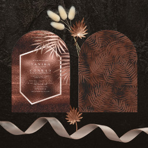 Invitation Palmiers au coucher de soleil en cuivre Mariage Ar