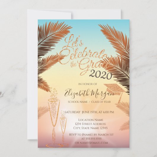 Invitation Palmiers, Bac de Parties scintillant, Diplôme en V (Devant)