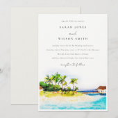 Invitation Palmiers Côtiers Tropical Seascape Beach Mariage (Devant / Derrière)