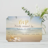 Invitation Palmiers Coucher de soleil Plage Coquillages RSVP (Debout devant)
