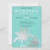 Invitation Palmiers d'argent moderne turquoise mariage élégan (Devant)