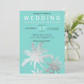 Invitation Palmiers d'argent moderne turquoise mariage élégan (Debout devant)
