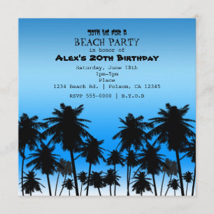 Invitation Palmiers de plage Fête d'anniversaire Noir & Bleu